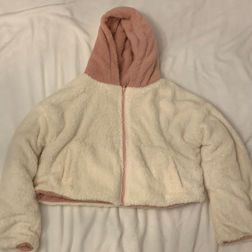 Reversible Blush and Cream Fluffy Hoodie